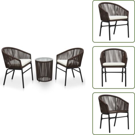 The Living Store Set da Bistrot 3 pz con Cuscini in Polyrattan Marrone - Sedie da giardino