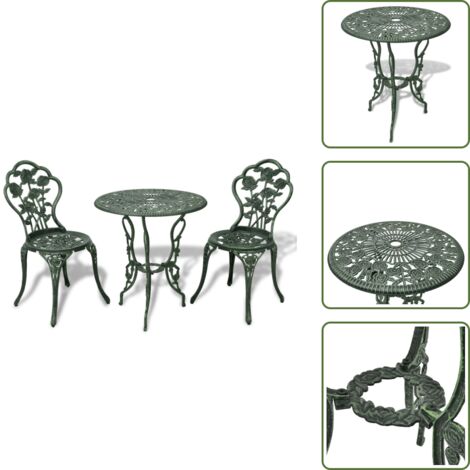 The Living Store Set da Bistrot 3 pz in Alluminio Pressofuso Verde - Sedie da giardino