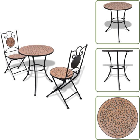 The Living Store Set da Bistrot 3 pz in Piastrelle di Ceramica Terracotta - Sedie da giardino