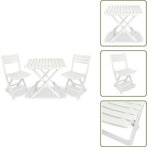 The Living Store Set da Bistrot 3 pz in Plastica Bianco - Tavolo da giardino