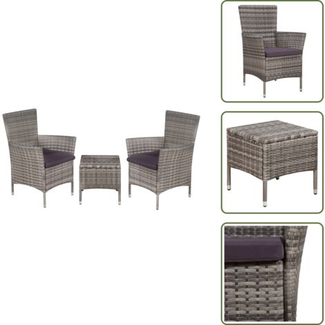 The Living Store Set da Bistrot 3 pz in Polyrattan Grigio - Rattan