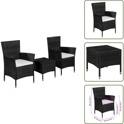 The Living Store Set da Bistrot 3 pz in Polyrattan Nero - Rattan