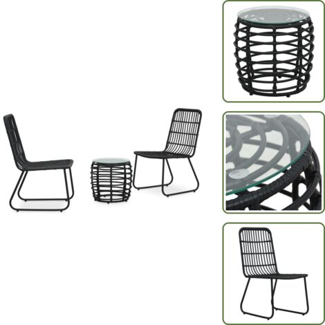 The Living Store Set da Bistrot 3 pz in Polyrattan Nero - Sedie da giardino