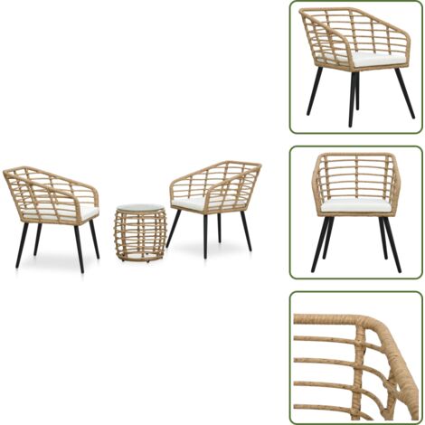 The Living Store Set da Bistrot 3 pz in Polyrattan Rovere - Sedie da giardino