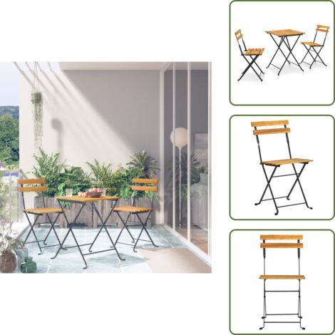 The Living Store Set da Bistrot 3 pz Pieghevole in Legno Massello di Acacia - Tavolo e sedie