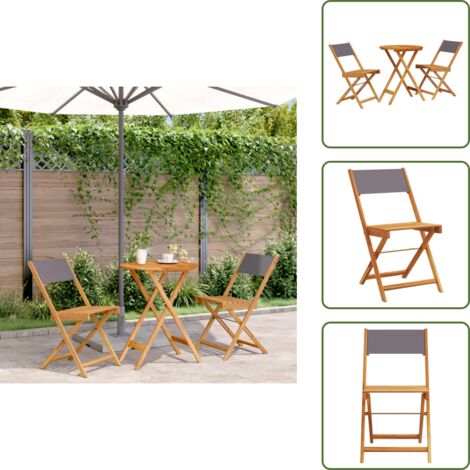 The Living Store Set da Bistrot 3pz Antracite in Tessuto e Legno Massello - Sedie da giardino