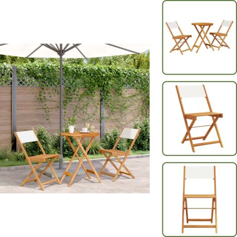 The Living Store Set da Bistrot 3pz Bianco Crema in Tessuto e Legno Massello - Sedie da giardino