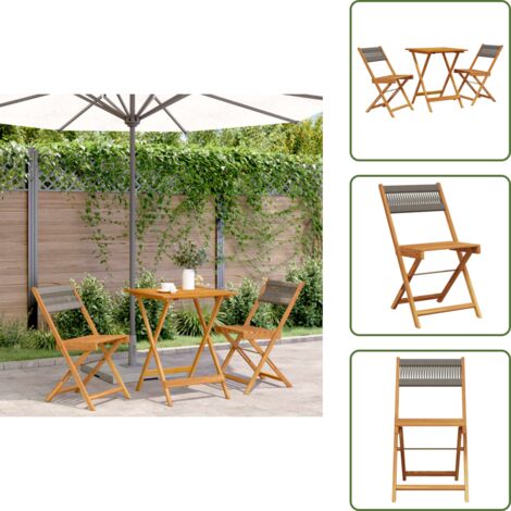 The Living Store Set da Bistrot 3pz Grigio in Polipropilene e Legno Massello - Sedia da giardino