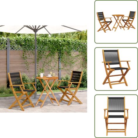 The Living Store Set da Bistrot 3pz Nero in Polipropilene e Legno Massello - Sedie da giardino