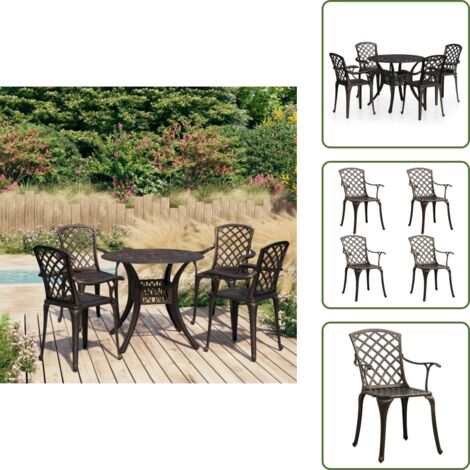 The Living Store Set da Bistrot 5 pz in Alluminio Pressofuso Bronzo - Sedie da giardino