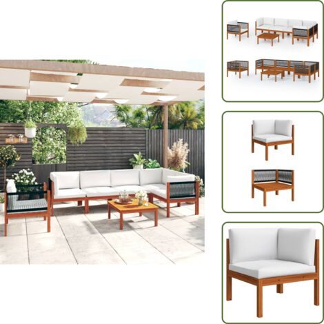 The Living Store Set da giardino 7 pezzi con cuscini crema 63x63 cm - Divano da giardino