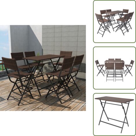 The Living Store Set da Giardino 7 pz Pieghevole in Acciaio e Polyrattan Marrone - Tavolo da giardino