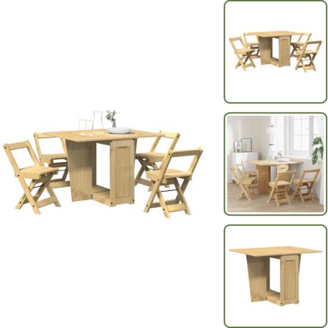 The Living Store Set da Pranzo 5 pz Corona Pieghevole Marrone Cera in Pino - Tavolo pieghevole