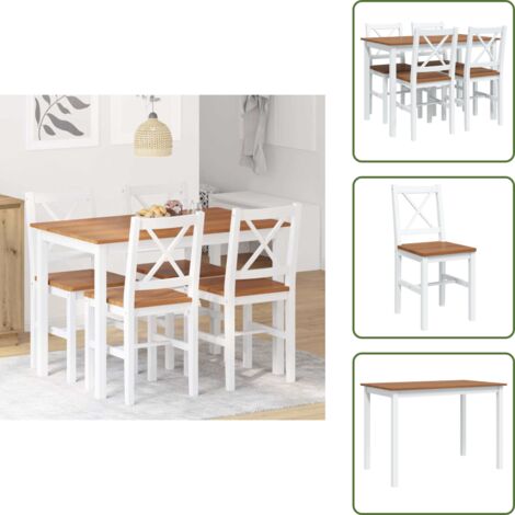 The Living Store Set da Pranzo 5 pz Marrone e Bianco - Tavolo da pranzo
