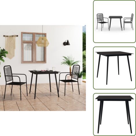 The Living Store Set da Pranzo da Esterni 3 pz in Corda di Cotone e Acciaio Nero - Tavolo da pranzo da giardino