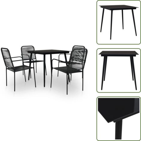 The Living Store Set da Pranzo da Esterni 5 pz in Corda di Cotone e Acciaio Nero - Tavolo da pranzo da giardino