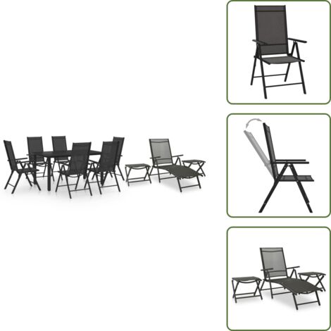 The Living Store Set da Pranzo da Giardino 10 pz Nero e Antracite - Sedie da giardino