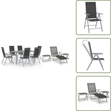 The Living Store Set da Pranzo da Giardino 10 pz Nero e Argento - Sedie da giardino