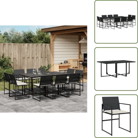 The Living Store Set da Pranzo da Giardino 11 pz con Cuscini in Polyrattan Nero - Sedie da giardino