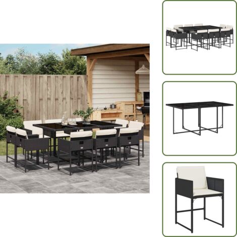 The Living Store Set da Pranzo da Giardino 11 pz con Cuscini in Polyrattan Nero - Sedie da giardino