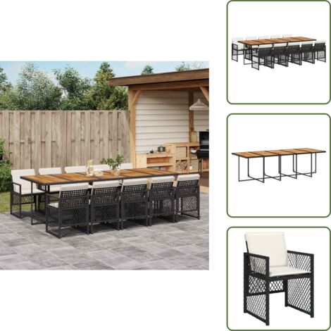 The Living Store Set da Pranzo da Giardino 11 pz con Cuscini in Polyrattan Nero - Sedie da giardino