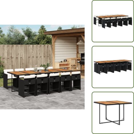 The Living Store Set da Pranzo da Giardino 11 pz con Cuscini in Polyrattan Nero - Sedie da giardino