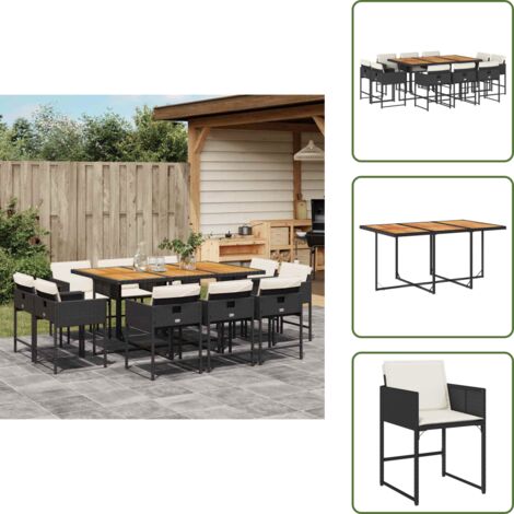 The Living Store Set da Pranzo da Giardino 11 pz con Cuscini in Polyrattan Nero - Sedie da giardino