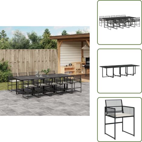 The Living Store Set da Pranzo da Giardino 11 pz con Cuscini in Polyrattan Nero - Sedie da giardino