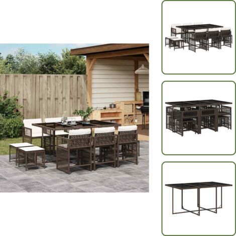 The Living Store Set da Pranzo da Giardino 11 pz con Cuscini Polyrattan Marrone - Sedie da giardino