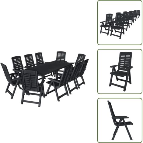 The Living Store Set da Pranzo da Giardino 11 pz in Plastica Antracite - Tavolo da giardino