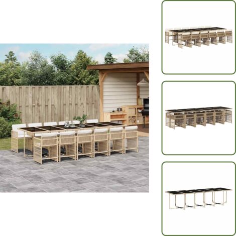 The Living Store Set da Pranzo da Giardino 13 pz con Cuscini Beige in Polyrattan - Sedie da giardino