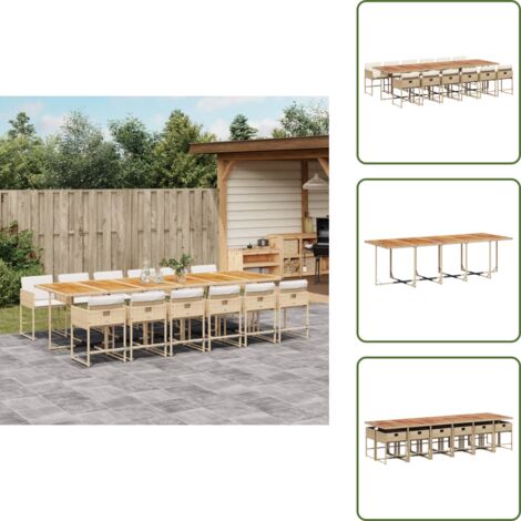 The Living Store Set da Pranzo da Giardino 13 pz con Cuscini Beige in Polyrattan - Sedie da giardino