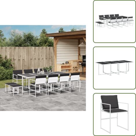 The Living Store Set da Pranzo da Giardino 13 pz con Cuscini Bianco in Textilene - Sedie da giardino