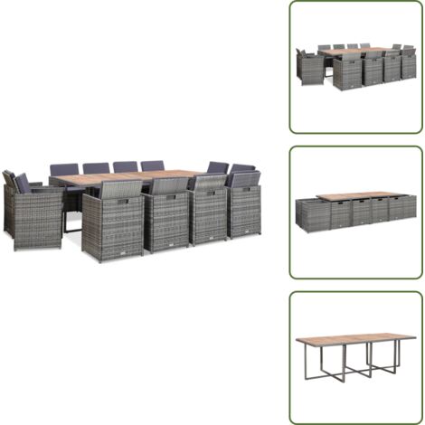 The Living Store Set da Pranzo da Giardino 13 pz e Cuscini Polyrattan Antracite - Tavolo da pranzo da esterno