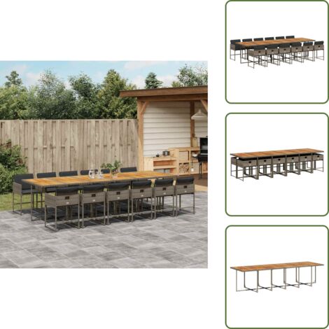 The Living Store Set da Pranzo da Giardino 13pz con Cuscini Grigio in Polyrattan - Sedie da giardino