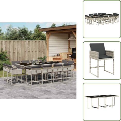 The Living Store Set da Pranzo da Giardino 13pz con Cuscini Grigio in Polyrattan - Sedie da giardino