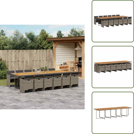 The Living Store Set da Pranzo da Giardino 13pz con Cuscini Grigio in Polyrattan - Sedie da giardino