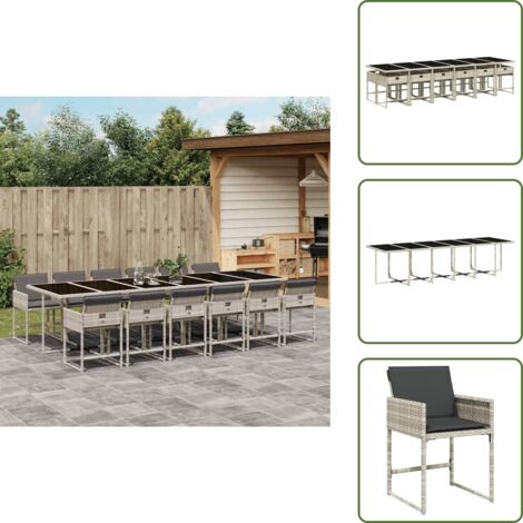 The Living Store Set da Pranzo da Giardino 13pz con Cuscini Grigio in Polyrattan - Sedie da giardino