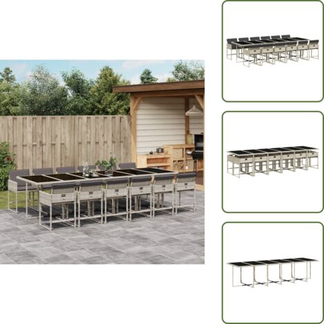 The Living Store Set da Pranzo da Giardino 13pz con Cuscini Grigio in Polyrattan - Sedie da giardino