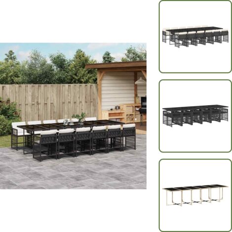 The Living Store Set da Pranzo da Giardino 13pz con Cuscini Nero in Polyrattan - Sedie da giardino