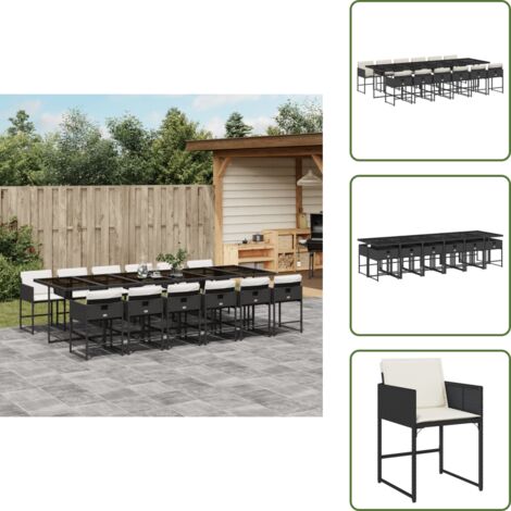 The Living Store Set da Pranzo da Giardino 13pz con Cuscini Nero in Polyrattan - Sedie da giardino