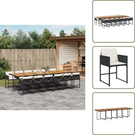 The Living Store Set da Pranzo da Giardino 13pz con Cuscini Nero in Polyrattan - Sedie da giardino