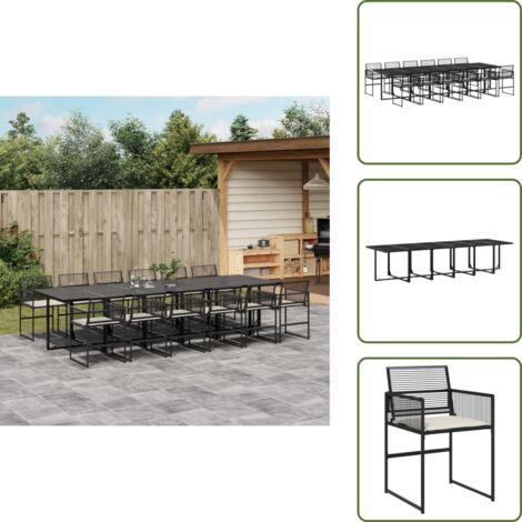 The Living Store Set da Pranzo da Giardino 13pz con Cuscini Nero in Polyrattan - Sedie da giardino