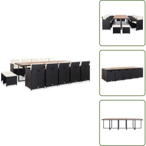 The Living Store Set da Pranzo da Giardino 15 pz con Cuscini in Polyrattan Nero - Sedie in rattan
