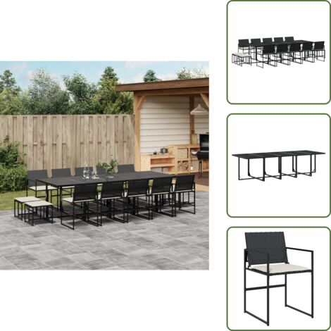The Living Store Set da Pranzo da Giardino 15 pz con Cuscini Nero in Polyrattan - Sedie da giardino