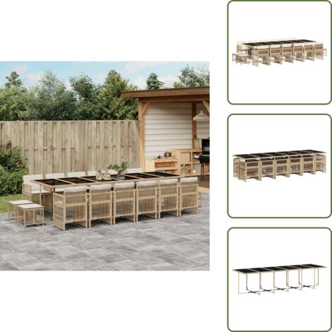 The Living Store Set da Pranzo da Giardino 17 pz con Cuscini Beige in Polyrattan - Sedie da giardino