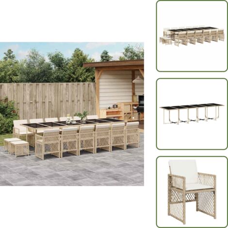 The Living Store Set da Pranzo da Giardino 17 pz con Cuscini Beige in Polyrattan - Sedie da giardino