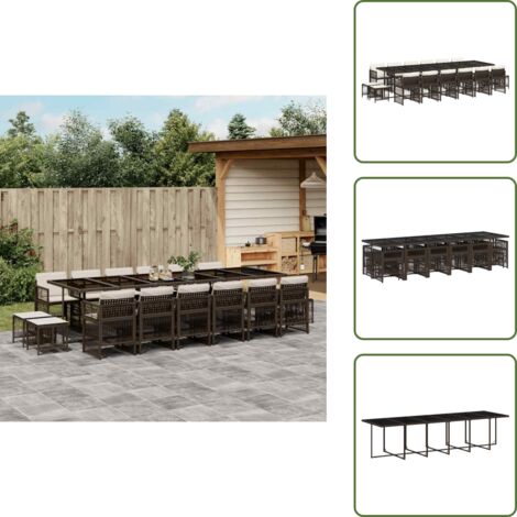The Living Store Set da Pranzo da Giardino 17 pz con Cuscini Marrone Polyrattan - Sedie da giardino
