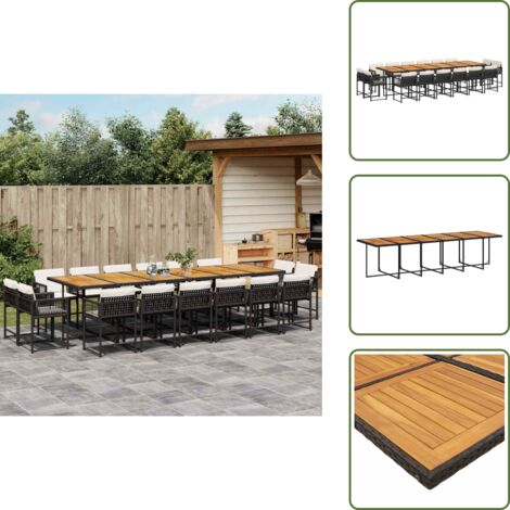 The Living Store Set da Pranzo da Giardino 17 pz con Cuscini Nero in Polyrattan - Sedie da giardino