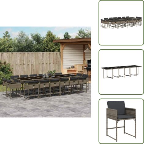 The Living Store Set da Pranzo da Giardino 17pz con Cuscini Grigio in Polyrattan - Sedie da giardino